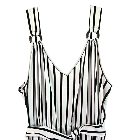 Vibe Sportswear 2X Womens Bue & White Striped Knit Maxi Dress Tie Belt - Picture 4 of 10